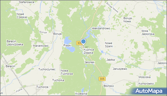 mapa Kuźnica Zbąska, Kuźnica Zbąska na mapie Targeo